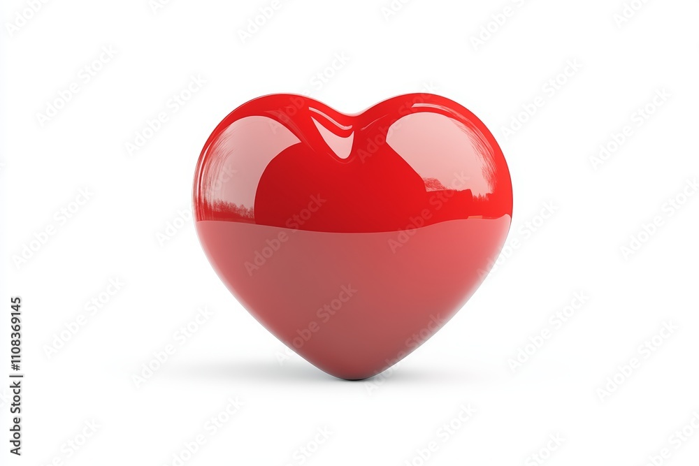 Shiny red heart on white background reflecting light and symbolizing love and romance Shiny red heart on white background reflecting light and symbolizing love and romance