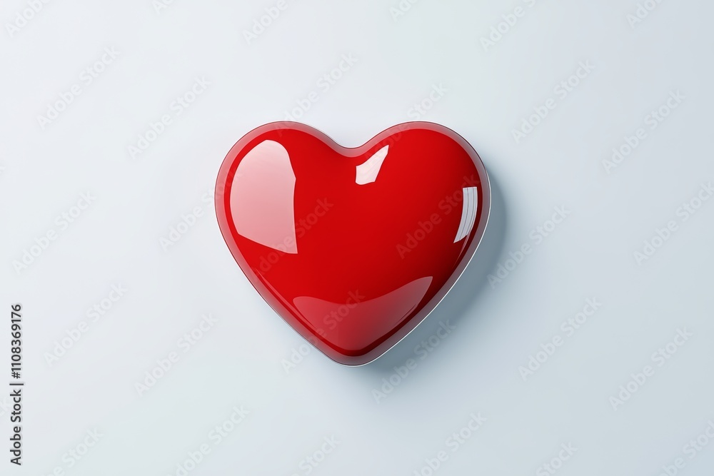 Shiny red heart decoration on white background