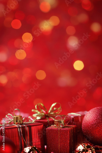 Red Christmas vertical background for greeting and marketing campaign photo