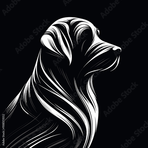 Black and white silhouette of a dog