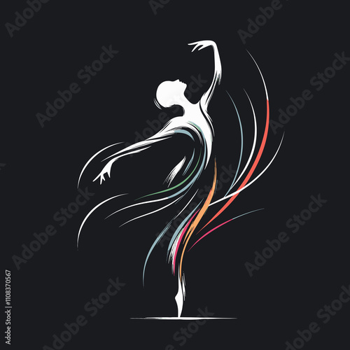 Black and white silhouette of a dancing woman, girl