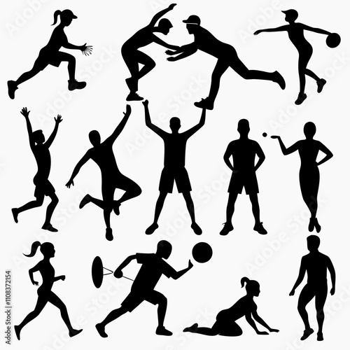 A huge set of people silhouettes doing various act