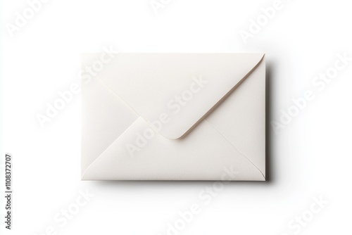 Plain white envelope with v-shaped flap on white background