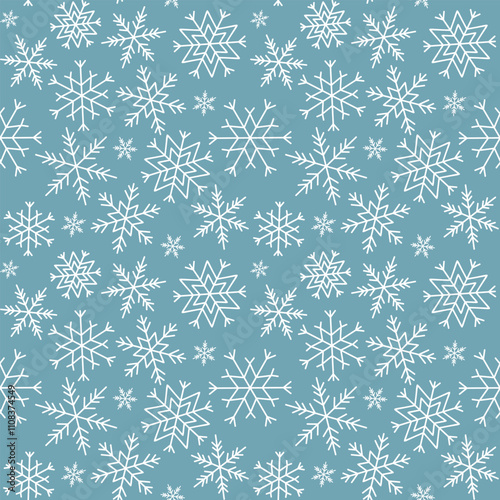 winter festive pattern of snowflakes, snow print for wrapping paper, christmas vector background
