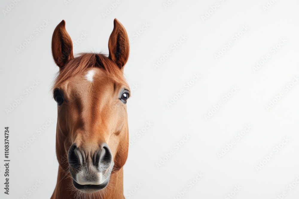 Fototapeta premium Close-up of a brown horse with white marking on forehead