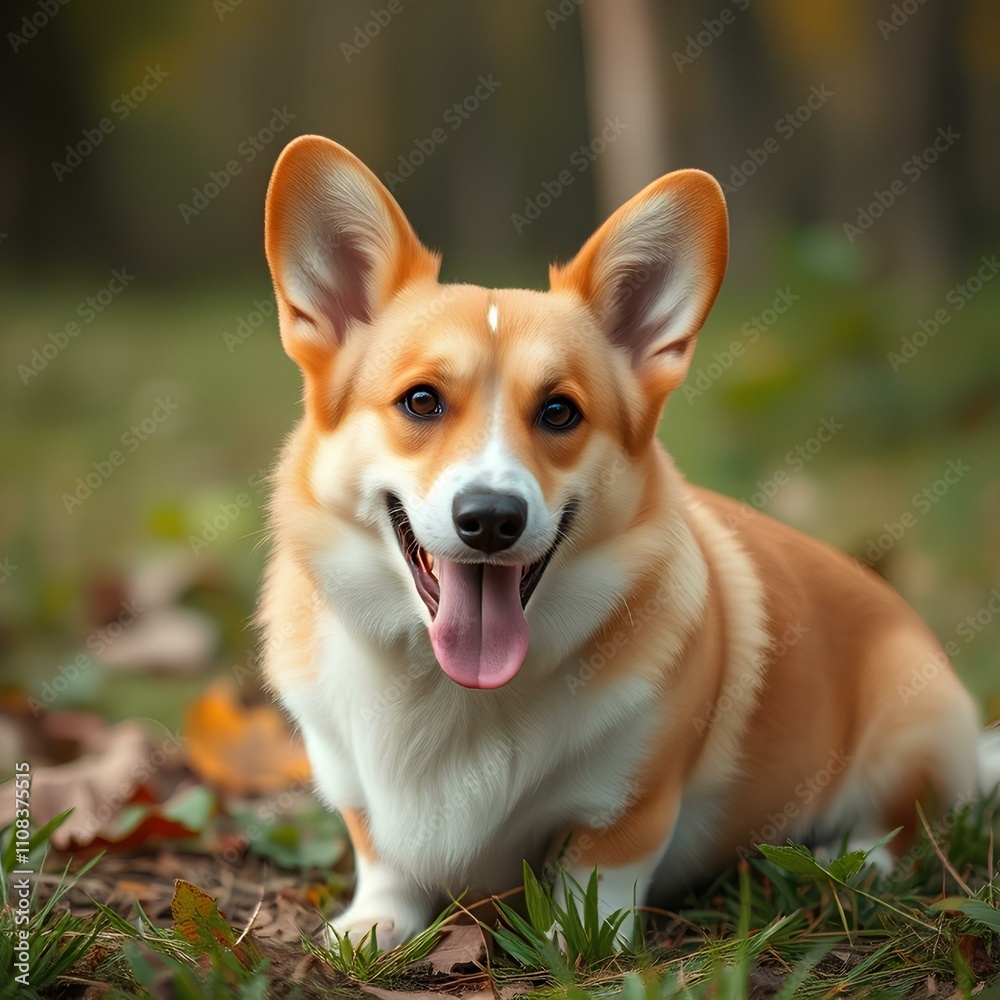 Playful Corgi Relaxing in the Grass Playful Corgi Relaxing in the Grass