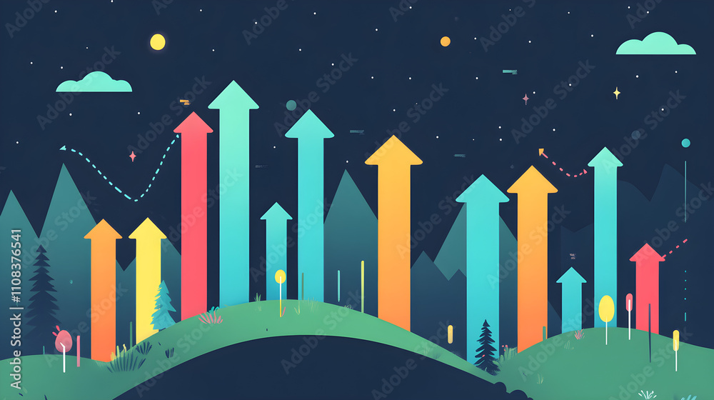 Fototapeta premium A timeline chart illustrating data growth with increasing bars or arrows