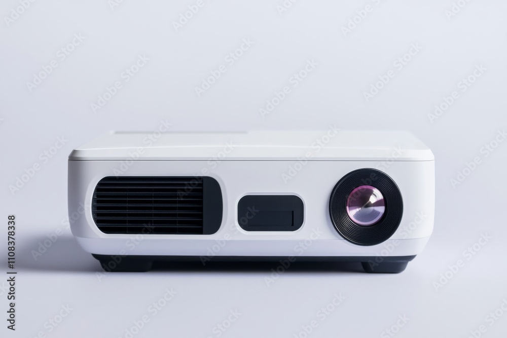 Fototapeta premium Modern white multimedia projector on white background for home and office use