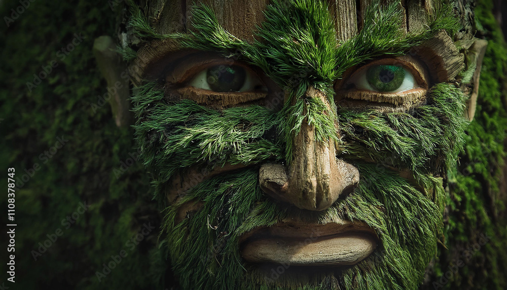 Trees, tree stumps in the shape of people in the forest