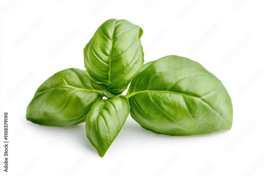Fototapeta premium Fresh green basil leaves isolated on white background