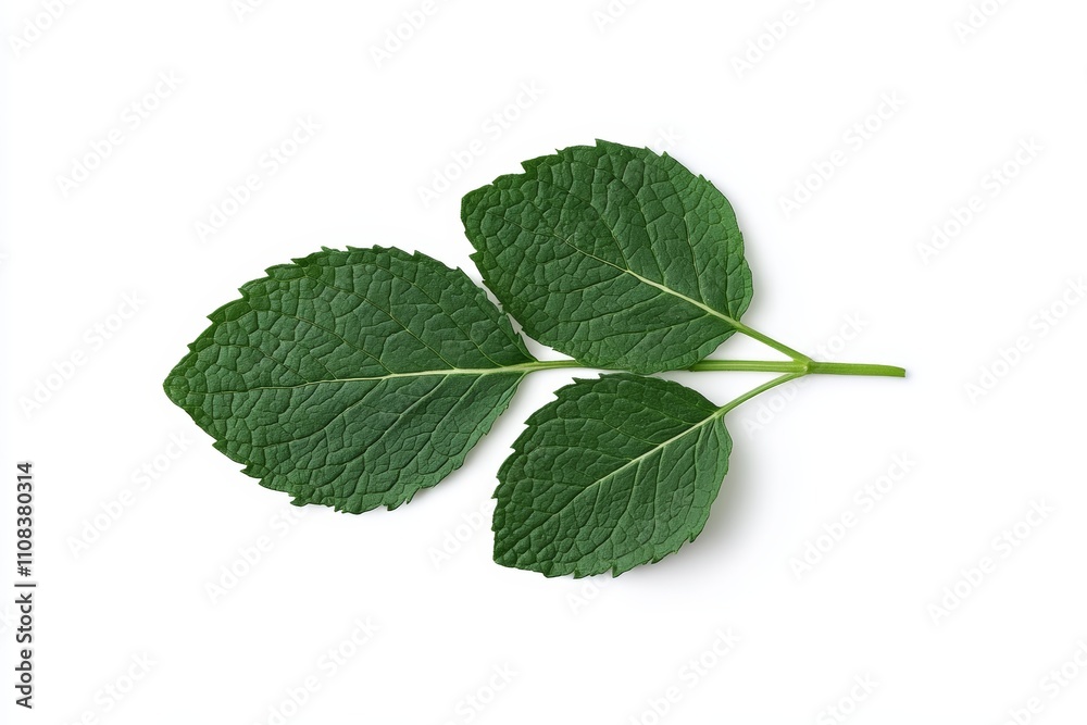 Fototapeta premium Three green mint leaves on white background