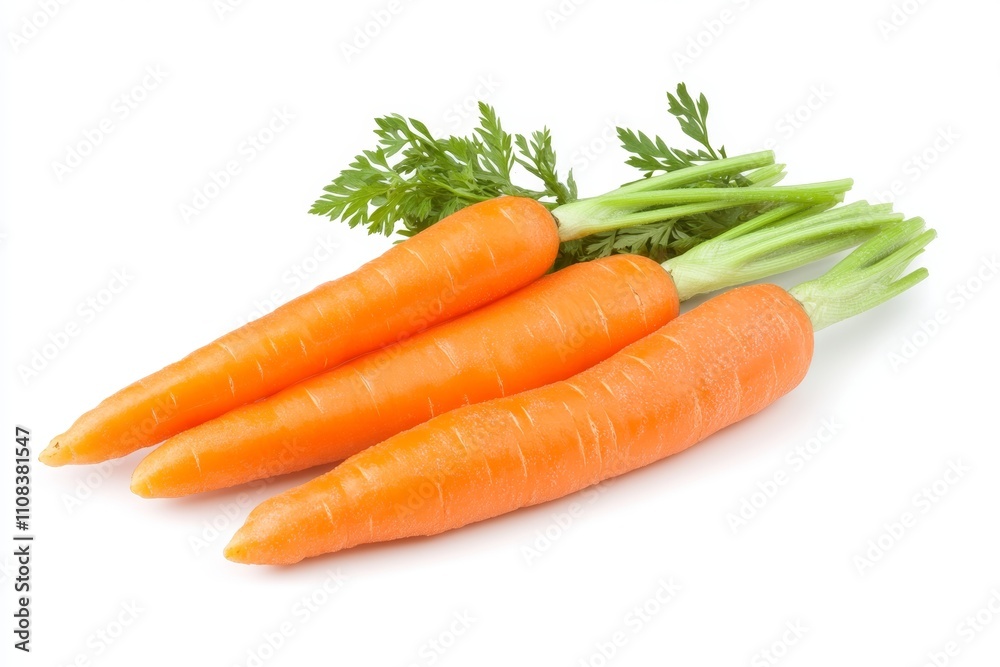 Fresh organic carrots with green tops on white background Fresh organic carrots with green tops on white background