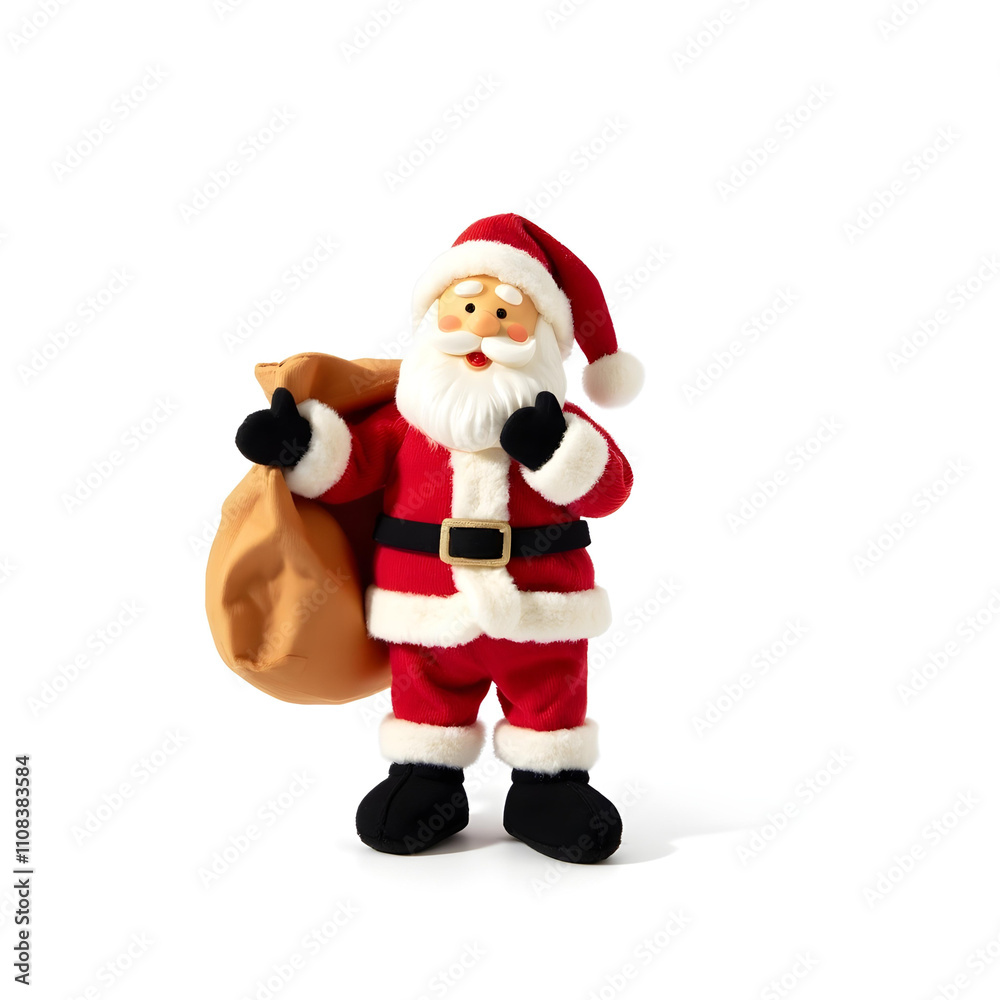 Fototapeta premium A Santa Claus figurine holding a gift bag on a white background