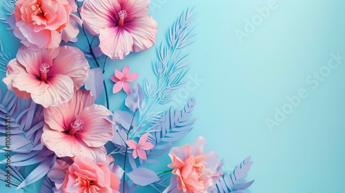 Abstract floral composition, background, minimal holiday concept with flowers, spring summer banner.