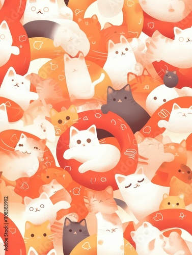 cute cats swimming on little swim ring, in the style of pattern designs By Generated AI