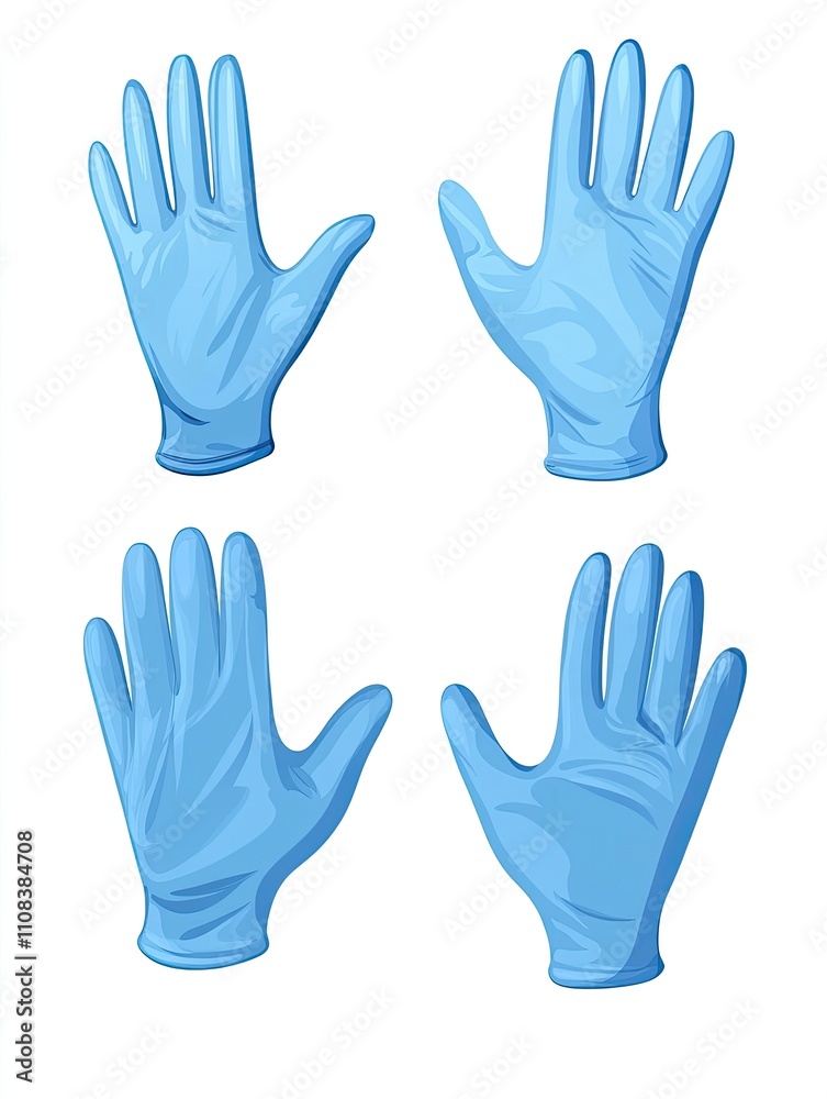 Obraz premium Illustration of medical gloves. Blue protective rubber or latex clothing isolated for doctor's hands, disposable antibacterial gloves.