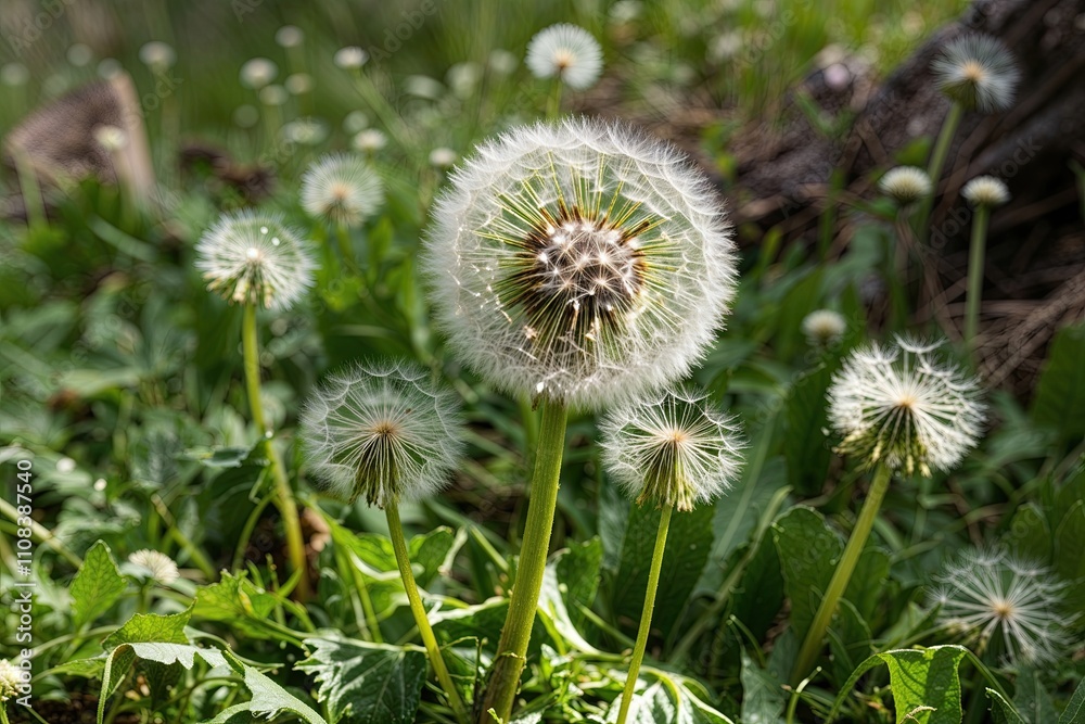 Vibrant Green Dandelion Leaves in a Lush Natural Environment Vibrant Green Dandelion Leaves in a Lush Natural Environment