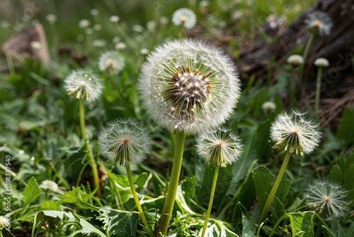 Vibrant Green Dandelion Leaves in a Lush Natural Environment