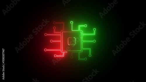 Futuristic Color neon icon animation with technology glow on dark background