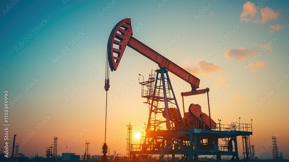 Modern Oil Drilling Machinery Operating on an Offshore Platform Against a Dazzling Sunset Sky Highlighting Industry and Technology Modern Oil Drilling Machinery Operating on an Offshore Platform Against a Dazzling Sunset Sky Highlighting Industry and Technology