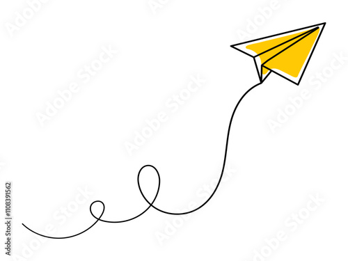 paper airplane illustration with line style isolated white background