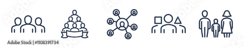 People society line icons isolated on transparent background