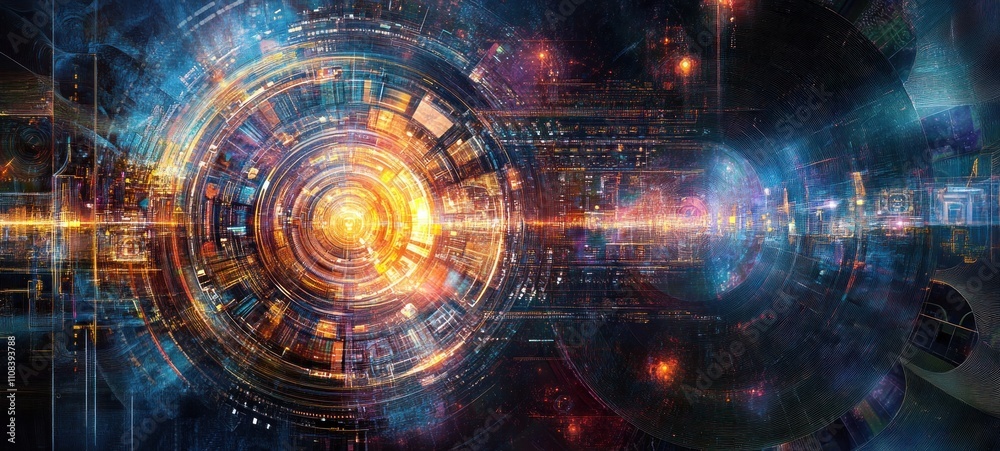 Obraz premium Abstract Digital Cityscape: Futuristic Tech Nexus