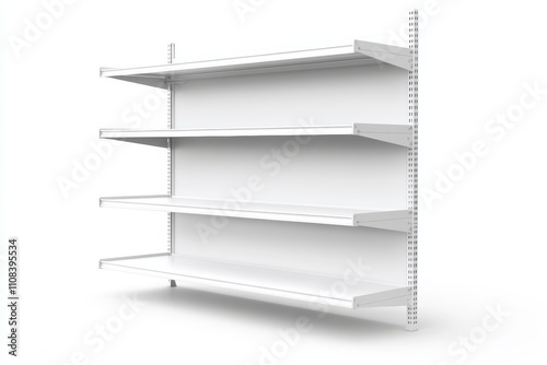 White wall-mounted adjustable shelving unit with four tiers photo