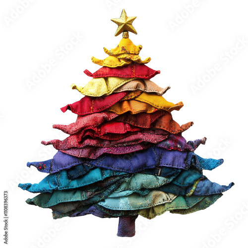 Colorful Upcycled fabric Christmas cards Isolated On Transparent Background 
