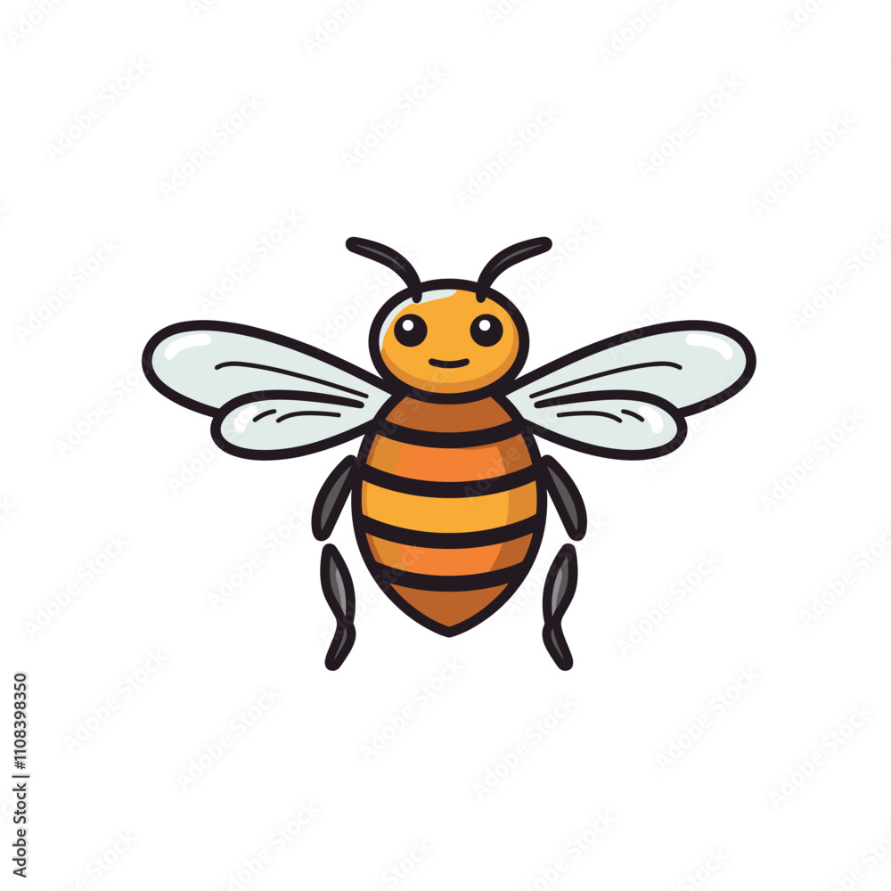 Cartoon bee flying with a friendly expression against a white background Cartoon bee flying with a friendly expression against a white background
