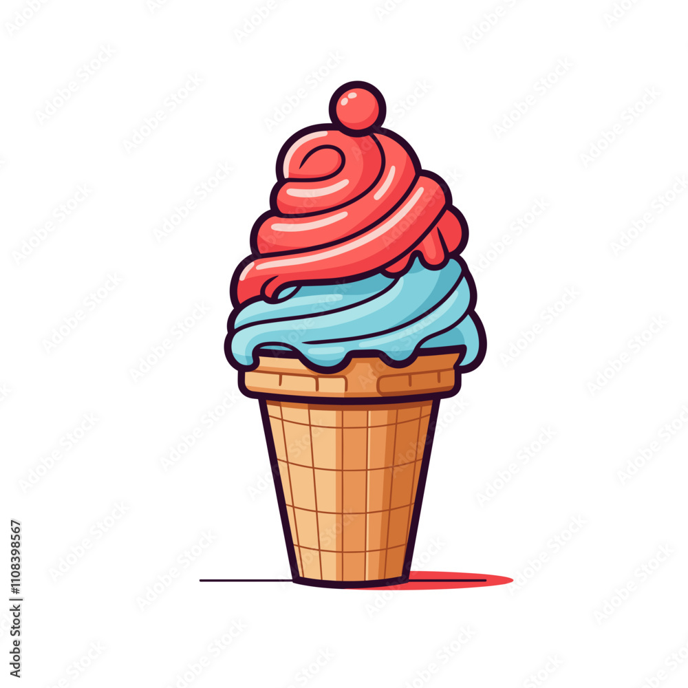 Swirled ice cream cone with vibrant colors enjoyed on a sunny day Swirled ice cream cone with vibrant colors enjoyed on a sunny day