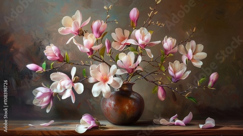 Bouquet of magnolia flowers in a vase