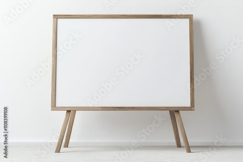 Blank wooden easel with a white background.