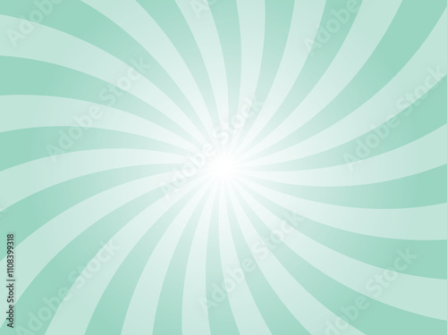 Abstract Light Teal Blue Background with Rays Retro Starburst Rays. Aquamarine Turquoise Sunburst Background Vector Illustration Pattern Beam Rays. Spiral Radial Striped Backdrop. Vector Illustration.