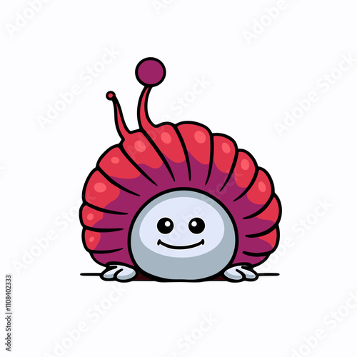 Colorful cartoon snail with a smiling face and playful details