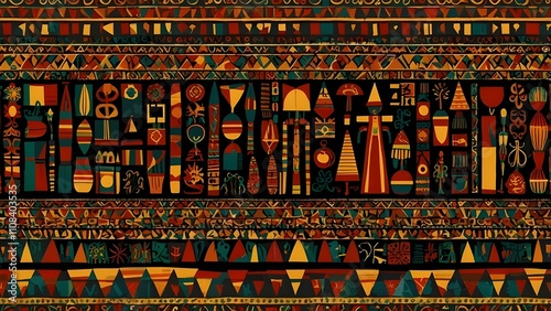 Abstract Kwanzaa and black history month pattern in traditional African colors celebrating cultural heritage