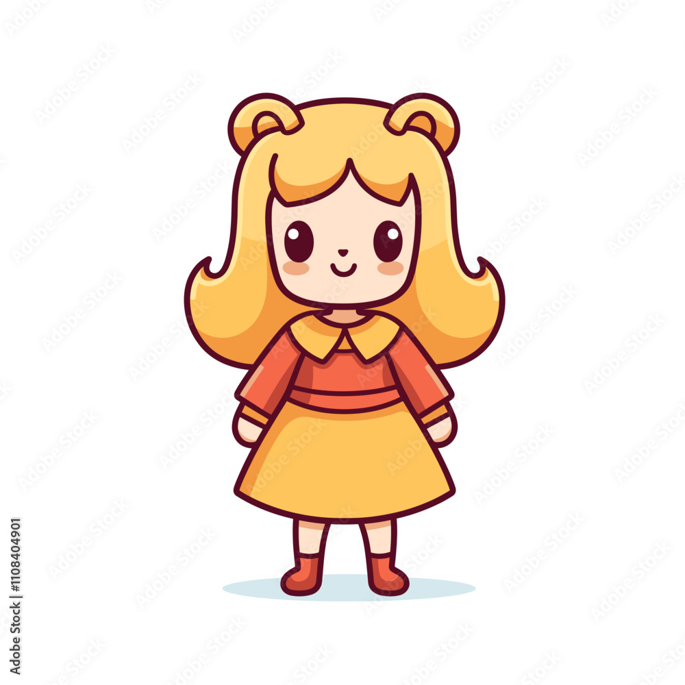 Cute cartoon character with blonde hair and orange dress