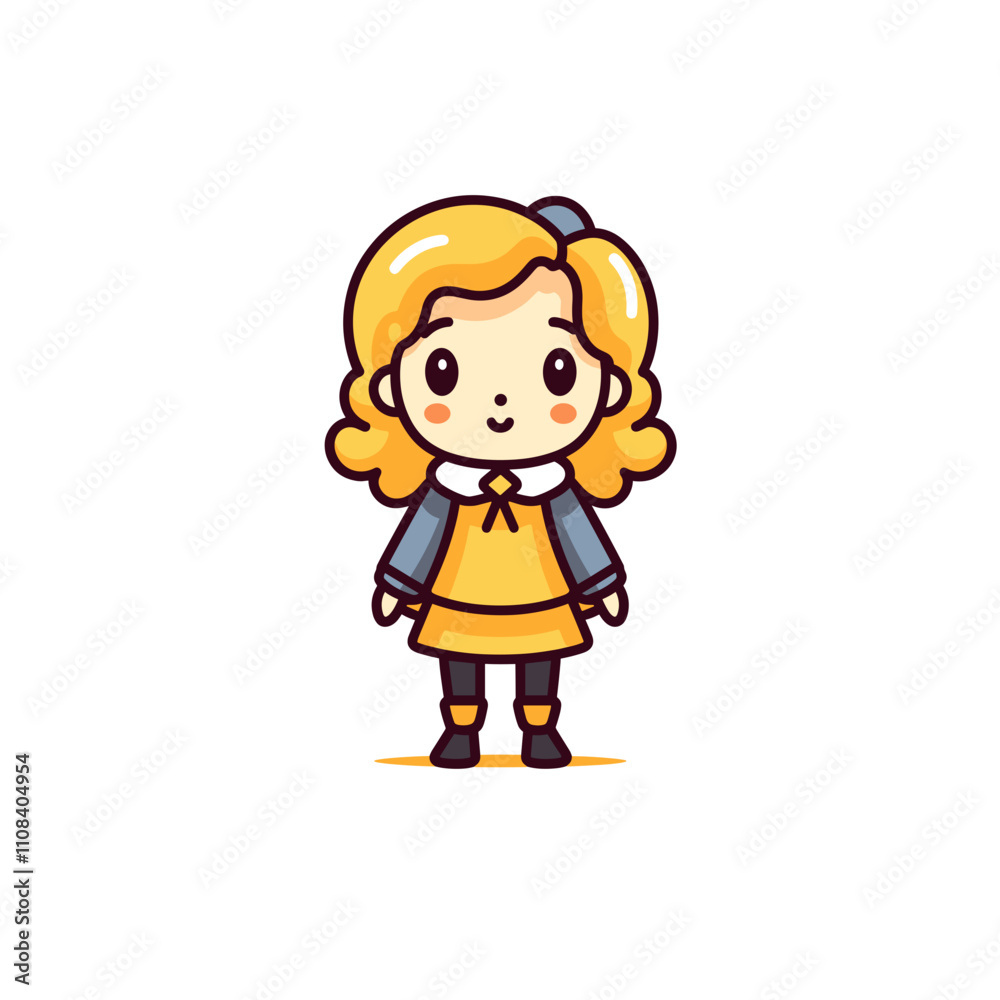 Cute cartoon character with golden hair in a dress Cute cartoon character with golden hair in a dress