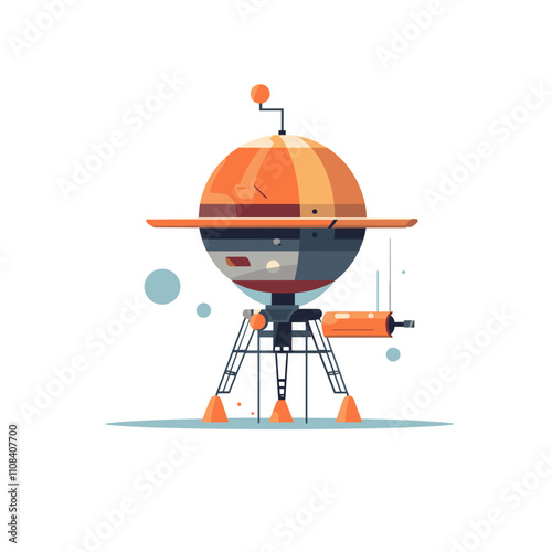 Rocket-like spacecraft exploring a fictional planet