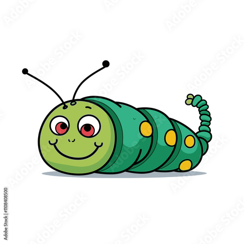 Happy cartoon caterpillar on the ground