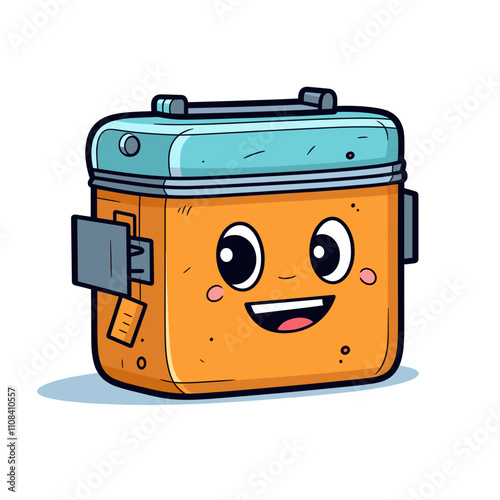 Cute cartoon lunchbox character with a smiling face