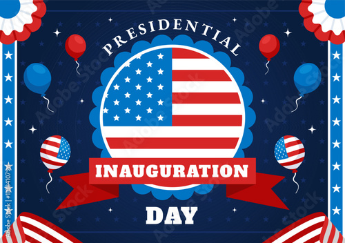 USA Presidential Inauguration Day Vector Illustration on January 20 Featuring the Capitol Building in Washington D.C. and the American Flag Design