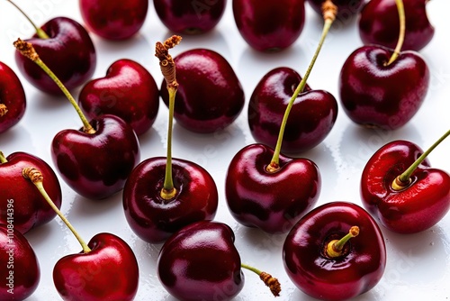 Vibrant Red Cherry Cluster Display on Crisp White Background