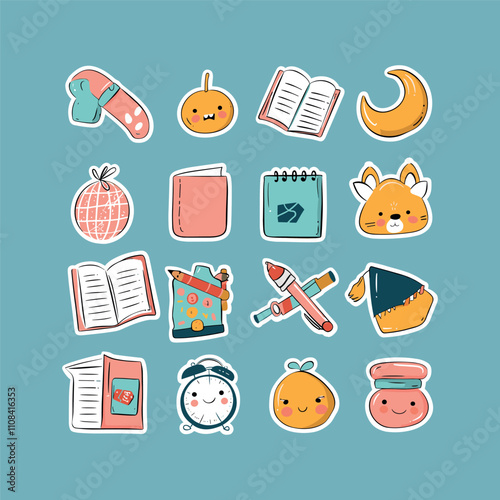 collection of cute vector children's stationery stickers
