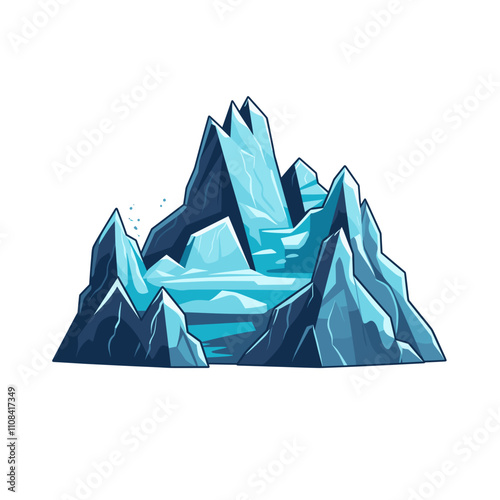 Blue ice mountains on white backdrop