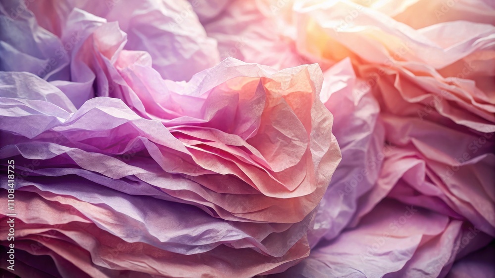 Delicate Layers of Crinkled Tissue Paper in a Soft Gradient of Purple and Pink Hues Delicate Layers of Crinkled Tissue Paper in a Soft Gradient of Purple and Pink Hues