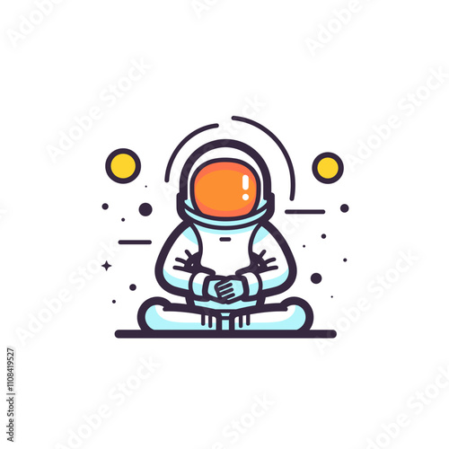 Astronaut meditating in space with cheerful sun