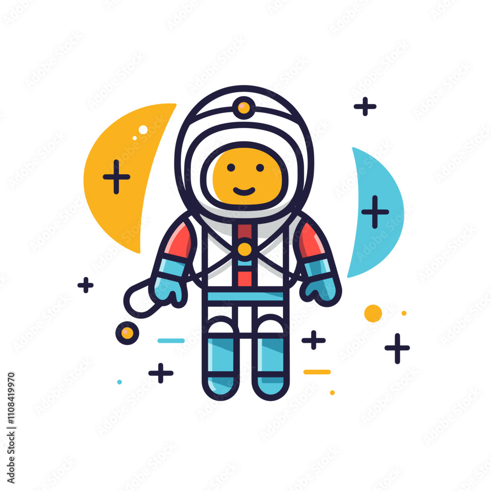 Naklejka premium Cute cartoon astronaut exploring outer space
