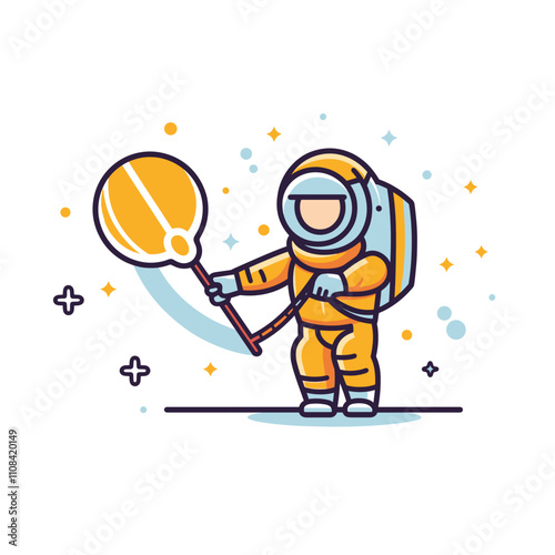 Astronaut plays with orange ball in space