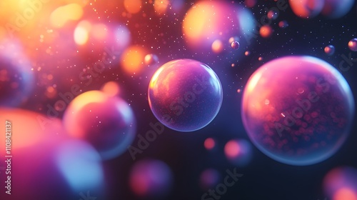 Abstract representation of colorful spheres in space.